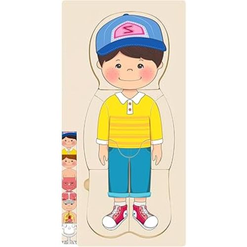 Wooden My Body Puzzle for Toddlers & Kids, Boys Montessori Anatomy Puzzle Kid Play Set, Preschool Game Learning Human Body Skeleton Toys for Kids Ages 3-5