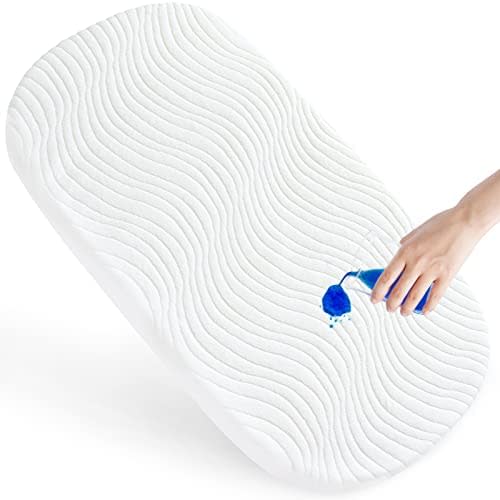 Baby Bassinet Mattress, Waterproof Oval Replacement Pad with Removable & Washable Mattress Cover, 15" x 30"