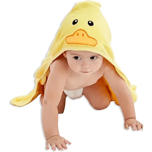 HIPHOP PANDA Hooded Towel - Rayon Made from Bamboo, Bath Towel with Bear Ears for Newborn, Babie, Toddler, Infant - Absorbent Large Baby Towel - Yellow duck, 30 x 30 Inch