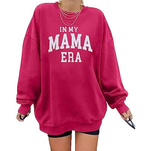 MYHALF Women Mama Sweatshirt Oversized Sweatshirts Crewneck Mom Era Print Pullover Long Sleeve Sweater Shirts
