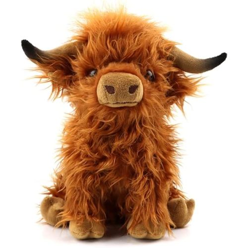 Highland Cow Stuffed Animals Plush Toy Fluffy Bull Animal Doll Soft Gift for Kids Boys Girls, 10 inch Tall