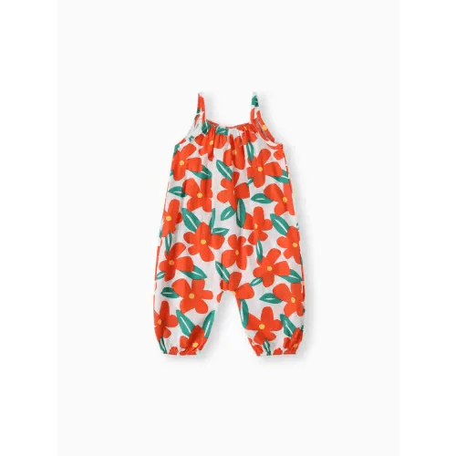100% Cotton Baby Girl All Over Floral Print Cami Jumpsuit