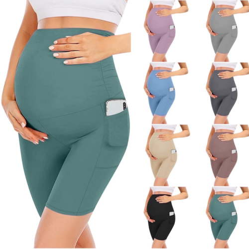 Juslio Maternity Shorts Yoga Pants High Waisted Pockets Soft Elastic Yoga Pants