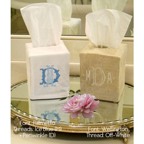Linen Tissue Box Cover with Monogram