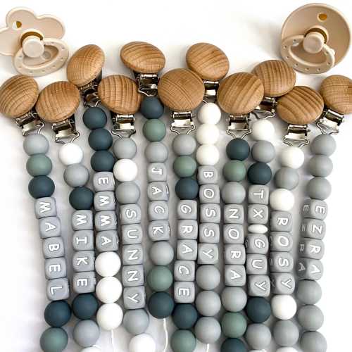 Personalized Silicone Baby Pacifier Clip + Rattle • Add Baby Boy or Baby Girl Name • Custom Newborn Gift