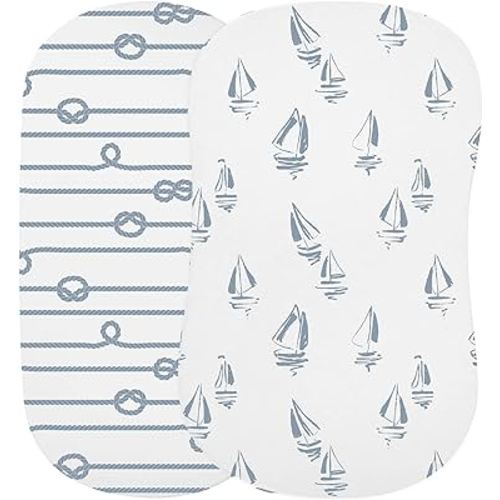 Ely's & Co. Bassinet Sheet 100% Jersey Cotton 2 Pack (Blue Nautical Print)