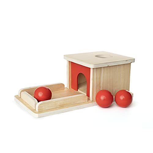 Montessori Object Permanence Box Wooden Toy Tray and Ball Drop w/ Three (3) Balls Baby First Learning Toys Imbucare Box