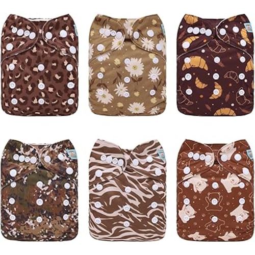 ALVABABY Baby Cloth Diaper 6 Pack with 12 Inserts One Size Cloth Diaper Covers Adjustable Washable Reusable for Baby Girls and Boys