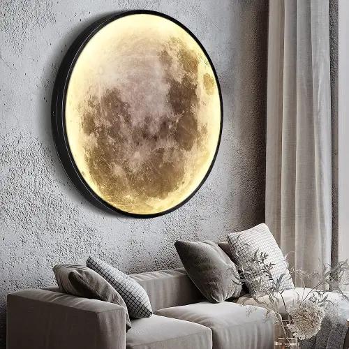 Dimmable Moon Wall Light 23.6 inch Wall Light with Remote Control Plug-in Modern LED Wall Light, 30W Black Wall Lamp Indoor Wall Mounted Ceiling Light Fixture for Living Room Hallway Stairs Shops