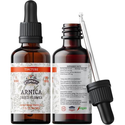 Arnica Tincture, Organic Arnica Extract (Arnica Montana) Dried Flower Herbal Supplement, Non-GMO in Cold-Pressed Organic Vegetable Glycerin, 700 mg, 2 oz (60 ml)