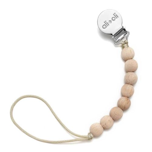 Ali+Oli Silicone Pacifier Clip for Baby (All Wood) 100% Food-Grade BPA Free Newborn Pacifier Holder Infant Binky Clip for Baby Boy or Girl