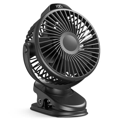 Koonie Portable Clip On Fan, Small USB Fan Battery Operated, 3 Speed Rechargeable Mini Fan With LED Display, 360° Rotate Personal Cooling Desk Fan for Stroller Travel Camping Golf Gym