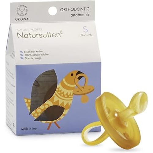Natursutten Pacifiers 0-6 Months - 1-Pack Original Shield Orthodontic Nipple Natural Rubber Safe & Soft BPA-Free Pacifiers for Breastfeeding Babies - Newborn Pacifiers Made in Italy