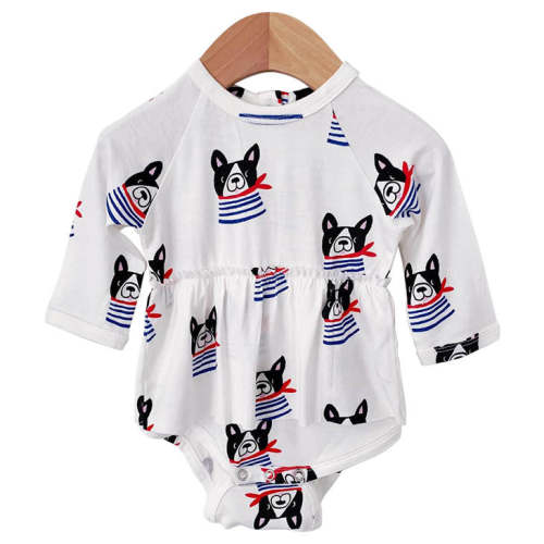 Long Sleeve Skirted Bodysuit, Frenchie the Dog