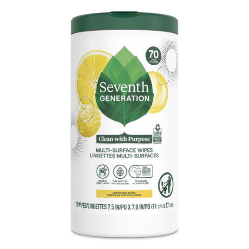 Seventh Generation Multi Surface All Purpose Cleaning Wipes, Lemon Zest, 70 Count