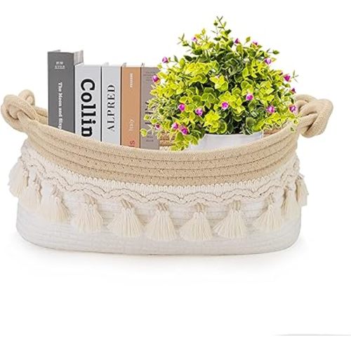 Woven Baskets for Organizing, 12.5"x6.5"x5" Small Baskets for Gifts Empty Toilet Paper Storage Baskets with Handles Decorative Basket for Shelves Bedroom Nursery Halloween