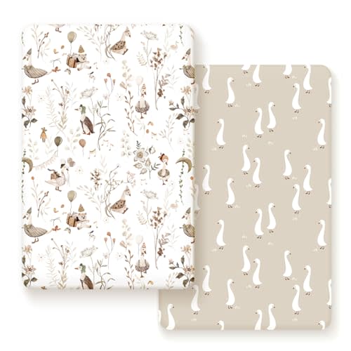 Stretchy Ultra Soft Jersey Knit Fitted Pack n Play Sheets 2 Pack, Portable/Mini Crib Sheets for Boys and Girls, Universal Fit for Pack N Plays Safe and Snug, Happy Farty