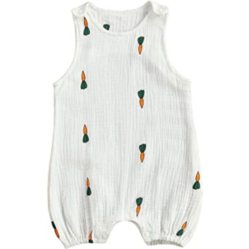 MoZiKQin Infant Baby Girl Boy Cotton Linen Romper Sleeveless Cute Print Bodysuit Jumpsuit Playsuit Summer Outfit Clothes