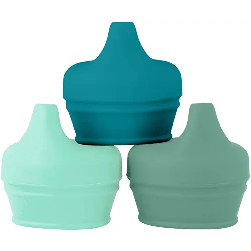 Boon Snug Silicone Sippy Cup Lids - Convert Any Kids Cups or Toddler Cups into Soft Spout Sippy Cups - Toddler Feeding Supplies and Travel Essentials - Green - 3 Count