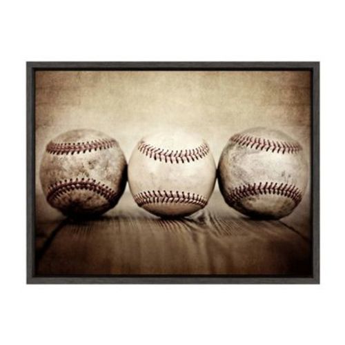 Designovation 18" X 24" Sylvie Three Vintage Baseballs Framed Canvas By Shawn St. Peter: Man Cave Decor, Sports Artwork