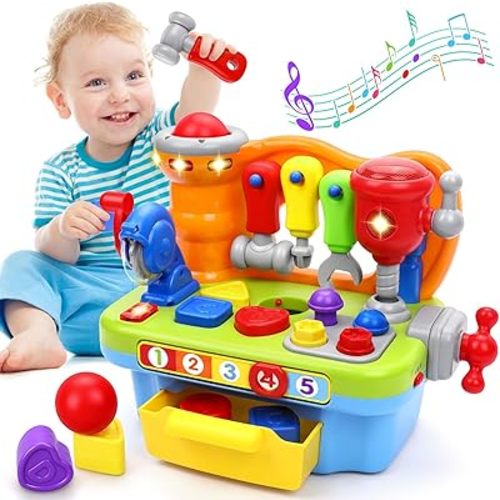 Toys for 1 Year Old Boy, Musical Learning Workbench for Toddler Toys Age 1-2, Baby Toys 12-18 Months Birthday Gifts for 1 Year Old Boy Toys, Sound Lights Engineer Pretend Play Early Education Toys