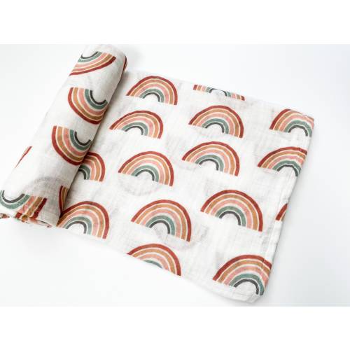 Neutral Rainbow Muslin Swaddle Blanket, Newborn Swaddle, Rainbow Swaddle, Newborn Photo Prop, Baby Swaddle, Rainbow Blanket