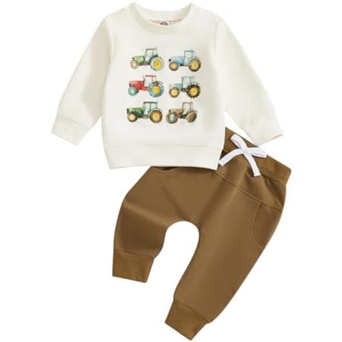 Toddler Baby Boy Fall Winter Clothes Crewneck Sweatshirt Long Sleeve Trucks Shirt and Pants Cute Boys Outfits