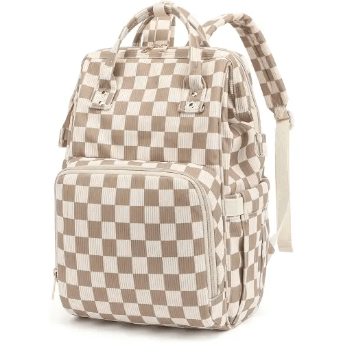 Dezcrab Baby Diaper Bag Backpack for Mom, Large Capacity Travel Nappy Bag for Boys & Girls with Stroller Straps (Corduroy Checkered Brown)