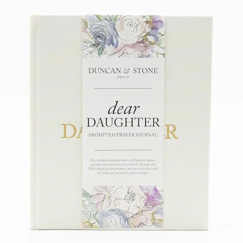 Duncan & Stone Dear Daughter Journal, Mom Memory Book, Cream, 230pg | 230-page linen pregnancy memory book & announcement keepsake; a must-have gift for expecting and new moms