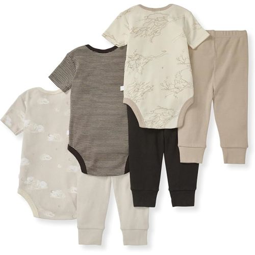 Burt's Bees Baby Unisex Baby 6-Piece Bodysuit and Pant Set, 100% Organic Cotton Infant Outfit Baby Essentials