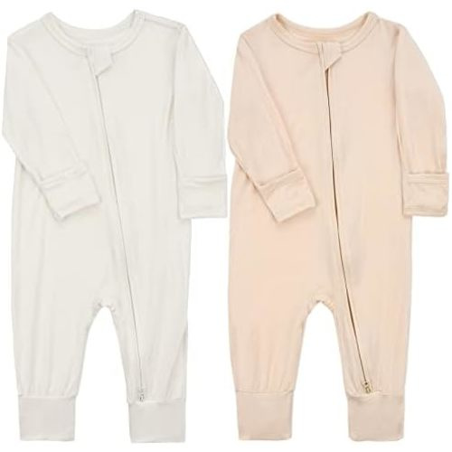 Aablexema Baby Footless Pajamas Zipper with Mitten, Rayon from Bamboo, Infant Long Sleeve Romper Pjs