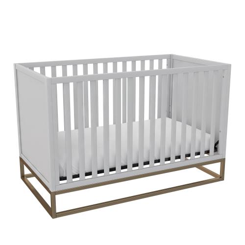 Free Shipping! Little Seeds Haven 3 in 1 Convertible Wood Crib with Metal Base, Dove Gray with Gold Base