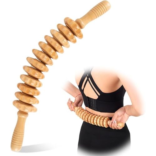 Wood Therapy Massage Tools 12 Roller, Wooden Massager Stick 16.8 Inch,Lymphatic Drainage Tool Cellulite Massager for Cellulite Reduction,Muscle Tension and Body Shaping,Contouring