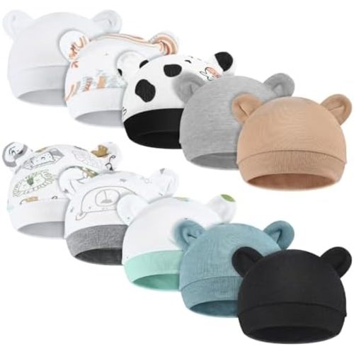 10 Pcs Preemie Hats Cotton Preemie Caps Bows Turban Premature Baby Boys Girls Hospital NICU Hat