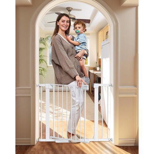 Cumbor 29.7-40.6" Baby Gate for Stairs, Mom's Choice Awards Winner-Dog Gate for Doorways, Pressure Mounted Self Closing Pet Gates for Dogs Indoor, Durable Safety Child Gate with Easy Walk Thru Door