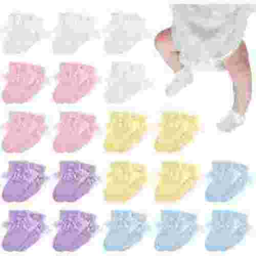 WQBLQH 20 Pairs Preemie Socks Bab girls Lace Ruffle Cotton Newborn Premature Socks for Preemie Girls Bos