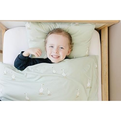 Duvet Cover, Soft and 100% Organic Cotton Crib, Toddler, Travel Size, 37" x 51", Cover for Comforter, Duvet Insert or Blanket - Goose