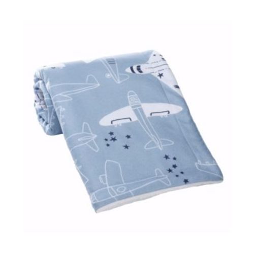 Little Aviator Blue/White Airplane Soft Fleece Baby Blanket