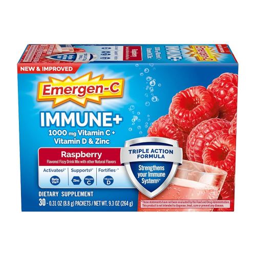 Emergen-C Triple Action Powder, Vitamin C, B Vitamins, Vitamin D and Antioxidants - Raspberry 30 Count