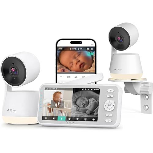 Dr.Care LumiView Smart WiFi Baby Monitor with 2 Cameras - 5" 1080P FHD & 2K Camera App Control, Privacy Mode, 5000mAh Removable Battery, Cry & Motion Alerts, HD Night Vision, Multi-User,1279ft Rang