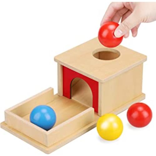 TOY Life Object Permanence Box with Tray and 3 Balls Montesorri Toys 6-12 Months Ball Drop Toy Box Wooden Baby Montessori Toys for Babies 6 to 12 Months Early Educational Montessori Toys