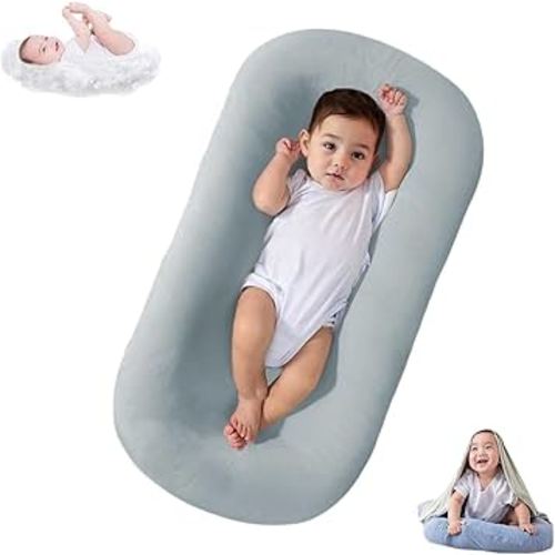Lucakuins Baby Lounger, Bionic Design Baby Lounger for Newborn 0-24 Months, Soft Organic Cotton Breathable Lounger for Infants (Grayish Blue Baby Lounger)