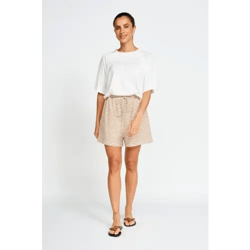 Maternity/Postpartum Shorts Cream & Tan Stripe – Size M