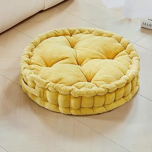 Deconovo Floor Cushions, Meditation & Yoga Sitting Pillows, Round & Square Cushion for Window Seat, Bench, Chair, Reading Nook, Soft Indoor Floor Pillows, Yellow, Round/22x5.1 Inch