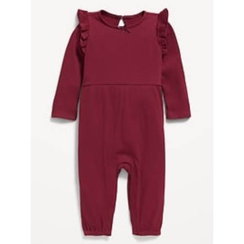 Long-Sleeve Ruffle-Trim Ribbed Jumpsuit for Baby | Old Navy
