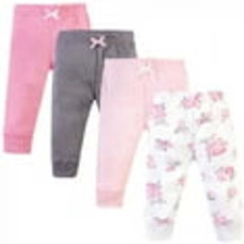 Hudson Baby Infant and Toddler Girl Cotton Pants 4pk, Basic Pink Floral, 9-12 Months