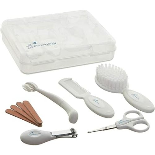 Dreambaby Essential 10pc Baby Grooming Kit, Newborn Safety Care Set with Brush, Comb, Toothbrush, Nail Clippers, Nail Scissors, Emory Boards and Storage Case