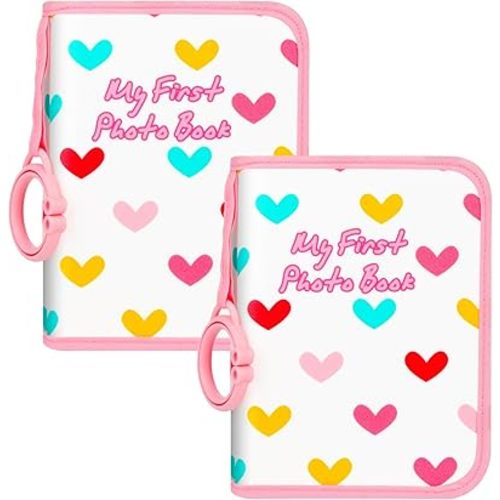 Baby Photo Book Holds 42 4x6 Photos, My First Photo Album for Baby or Toddler, "Love" Baby Photo Book Soft No Hard Edges, Cute Book Gift for Baby Shower Newborns Family Photos (2Pcs Pink)