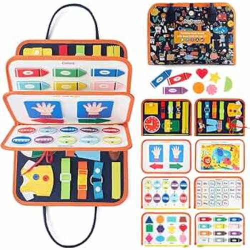 Freebear Busy Board Toddler Travel Toys Sensory Toys for Toddlers 1 2 3 4, Montessori Learning Toys for Toddlers Activities Board, Educational Toys for 3 4 Year Old Boys Girls Gift, Classic