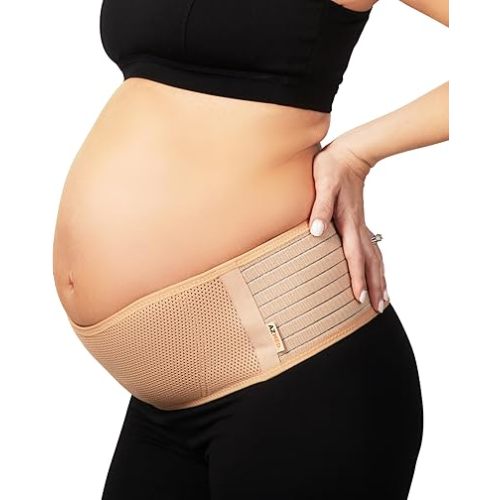 AZMED Maternity Belt Back Support - Adjustable Abdominal Binder for Pregnancy - Belly Band for Pelvic, Waist & Lower Back Comfort - Fits Up to 46 Inches - Beige